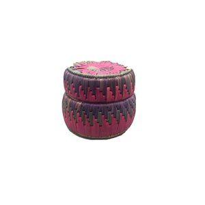 Vintage Pink Purple Blue Handwoven Sea grass Basket Container with Lid Boho